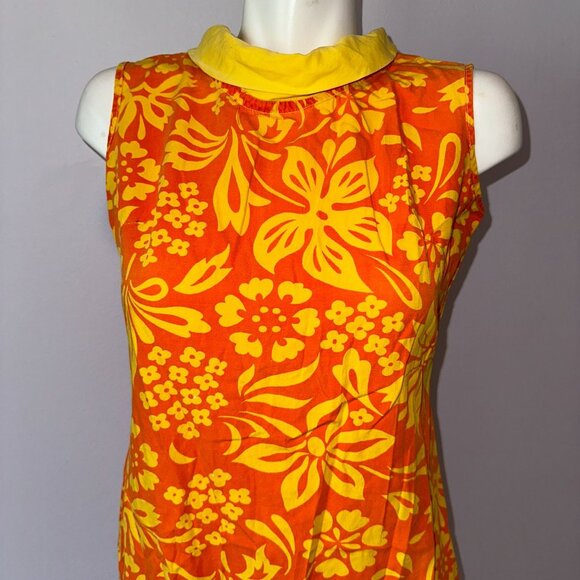 Vtg 60s Orange Yellow Hawaiian Drop Waist Floral Sun Dress Size Medium Womens - Picture 5 of 6